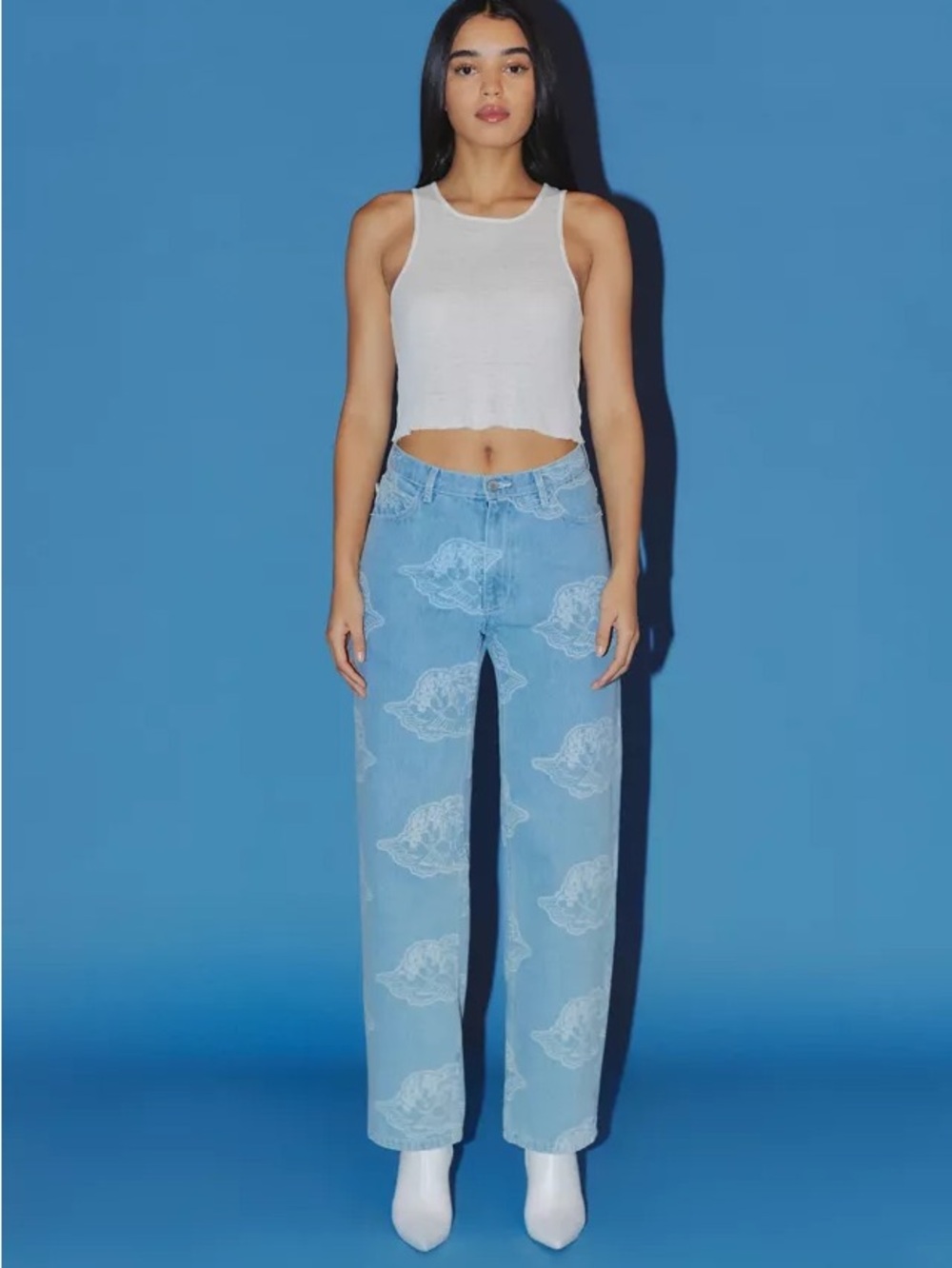 Fiorucci Light Blue Printed Relaxed Jeans